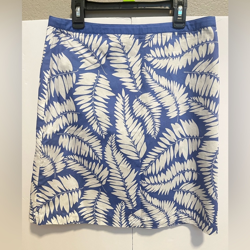 BODEN Women’s Blue Purple & White Leaf Print  100%Cotton A-Line Skirt Size US 6P